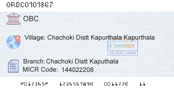 Oriental Bank Of Commerce Chachoki Distt KaputhalaBranch 