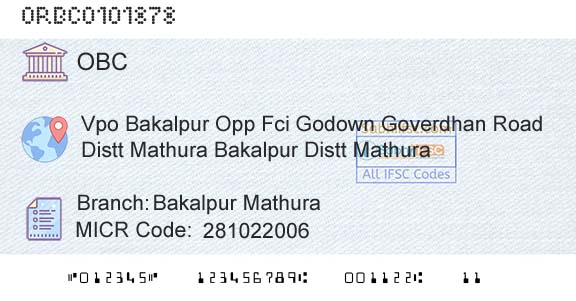 Oriental Bank Of Commerce Bakalpur MathuraBranch 