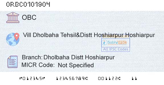 Oriental Bank Of Commerce Dholbaha Distt HoshiarpurBranch 