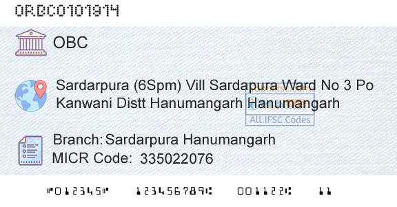 Oriental Bank Of Commerce Sardarpura HanumangarhBranch 
