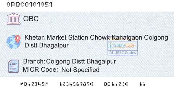 Oriental Bank Of Commerce Colgong Distt BhagalpurBranch 