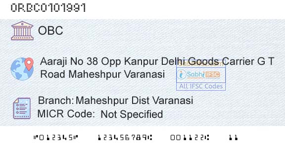 Oriental Bank Of Commerce Maheshpur Dist VaranasiBranch 
