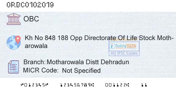Oriental Bank Of Commerce Motharowala Distt DehradunBranch 