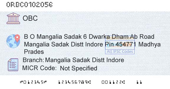 Oriental Bank Of Commerce Mangalia Sadak Distt IndoreBranch 