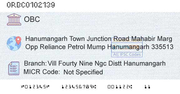 Oriental Bank Of Commerce Vill Fourty Nine Ngc Distt HanumangarhBranch 