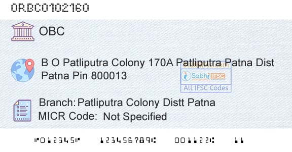 Oriental Bank Of Commerce Patliputra Colony Distt PatnaBranch 