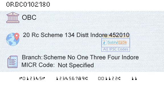 Oriental Bank Of Commerce Scheme No One Three Four IndoreBranch 