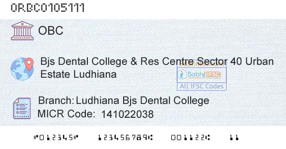 Oriental Bank Of Commerce Ludhiana Bjs Dental CollegeBranch 