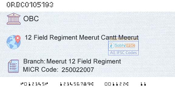 Oriental Bank Of Commerce Meerut 12 Field RegimentBranch 