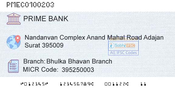 Prime Cooperative Bank Limited Bhulka Bhavan BranchBranch 