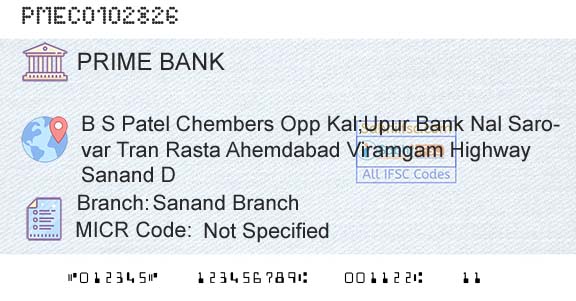Prime Cooperative Bank Limited Sanand BranchBranch 