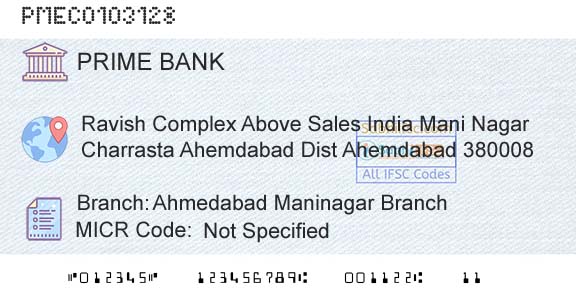 Prime Cooperative Bank Limited Ahmedabad Maninagar BranchBranch 