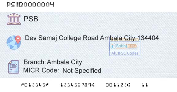 Punjab And Sind Bank Ambala CityBranch 