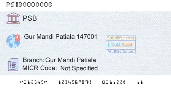 Punjab And Sind Bank Gur Mandi PatialaBranch 