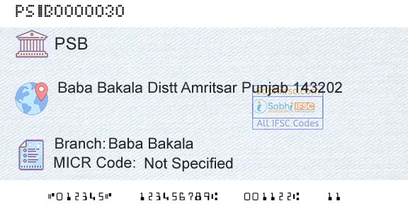 Punjab And Sind Bank Baba BakalaBranch 