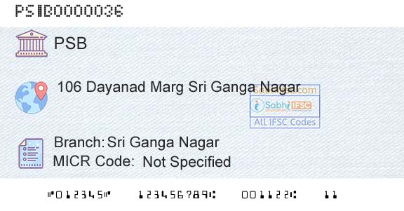 Punjab And Sind Bank Sri Ganga NagarBranch 