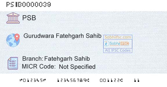 Punjab And Sind Bank Fatehgarh SahibBranch 