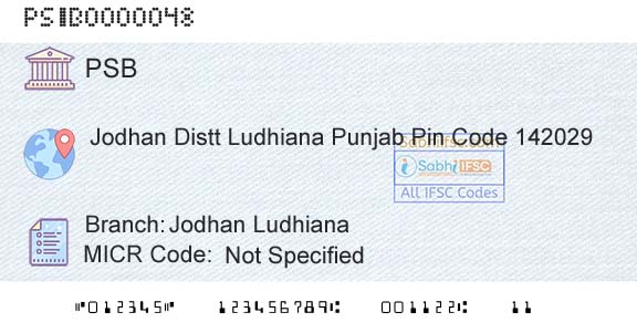 Punjab And Sind Bank Jodhan LudhianaBranch 