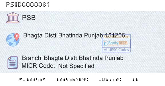 Punjab And Sind Bank Bhagta Distt Bhatinda PunjabBranch 