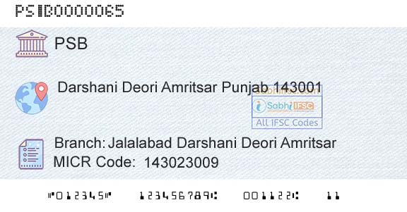Punjab And Sind Bank Jalalabad Darshani Deori Amritsar Branch 