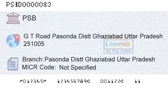Punjab And Sind Bank Pasonda Distt Ghaziabad Uttar PradeshBranch 