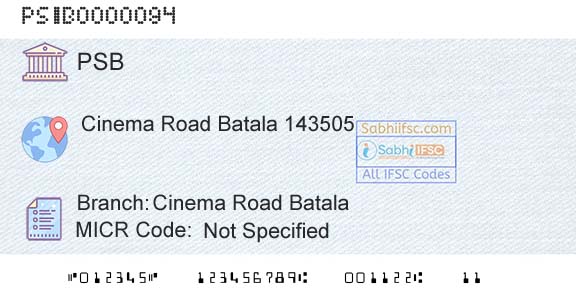 Punjab And Sind Bank Cinema Road BatalaBranch 