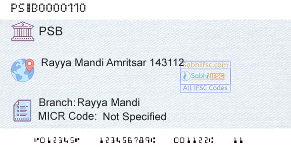 Punjab And Sind Bank Rayya MandiBranch 