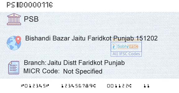 Punjab And Sind Bank Jaitu Distt Faridkot PunjabBranch 