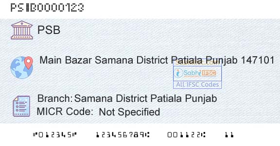 Punjab And Sind Bank Samana District Patiala PunjabBranch 