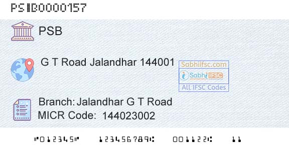 Punjab And Sind Bank Jalandhar G T RoadBranch 