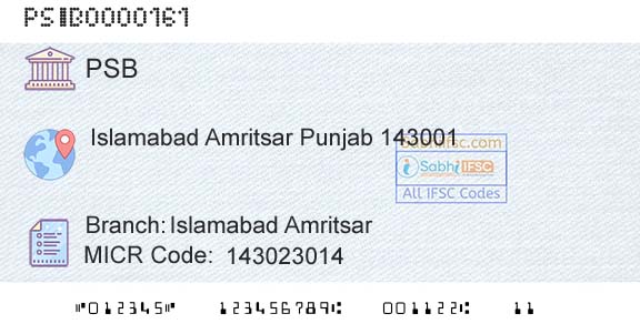 Punjab And Sind Bank Islamabad AmritsarBranch 