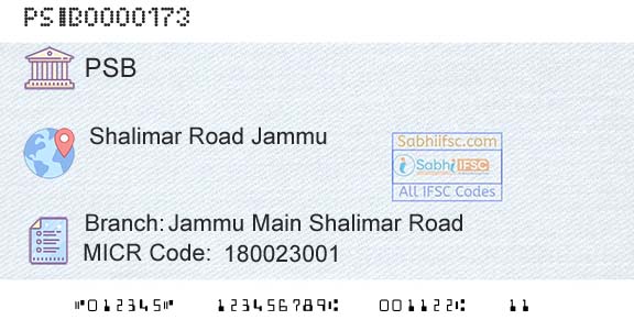 Punjab And Sind Bank Jammu Main Shalimar RoadBranch 