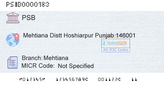 Punjab And Sind Bank MehtianaBranch 