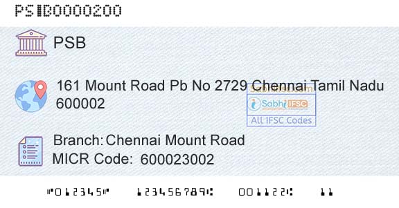 Punjab And Sind Bank Chennai Mount RoadBranch 