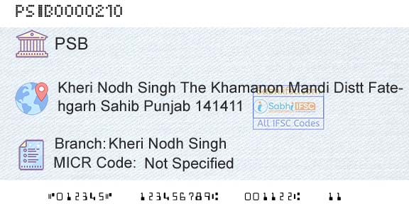 Punjab And Sind Bank Kheri Nodh SinghBranch 