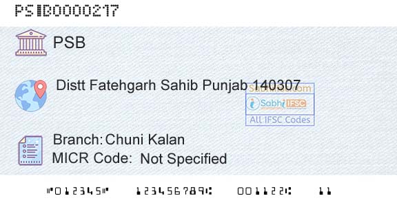 Punjab And Sind Bank Chuni KalanBranch 