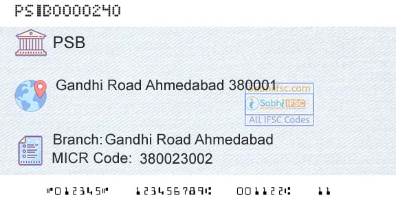 Punjab And Sind Bank Gandhi Road AhmedabadBranch 