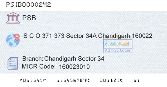 Punjab And Sind Bank Chandigarh Sector 34Branch 
