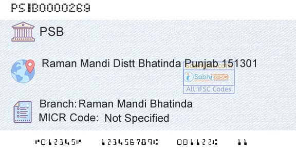 Punjab And Sind Bank Raman Mandi BhatindaBranch 
