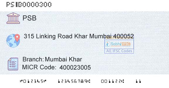 Punjab And Sind Bank Mumbai KharBranch 