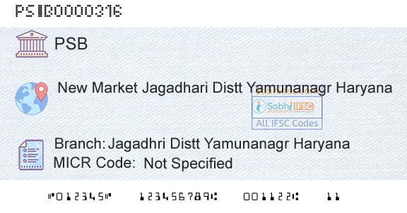 Punjab And Sind Bank Jagadhri Distt Yamunanagr HaryanaBranch 