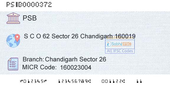 Punjab And Sind Bank Chandigarh Sector 26Branch 