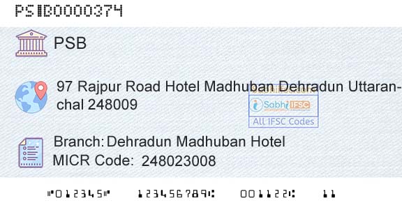 Punjab And Sind Bank Dehradun Madhuban HotelBranch 