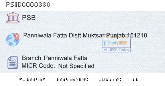 Punjab And Sind Bank Panniwala FattaBranch 