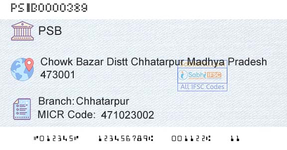 Punjab And Sind Bank ChhatarpurBranch 