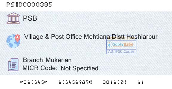 Punjab And Sind Bank MukerianBranch 
