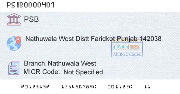 Punjab And Sind Bank Nathuwala WestBranch 