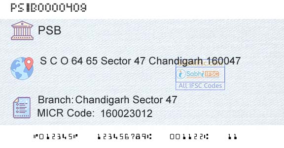 Punjab And Sind Bank Chandigarh Sector 47Branch 