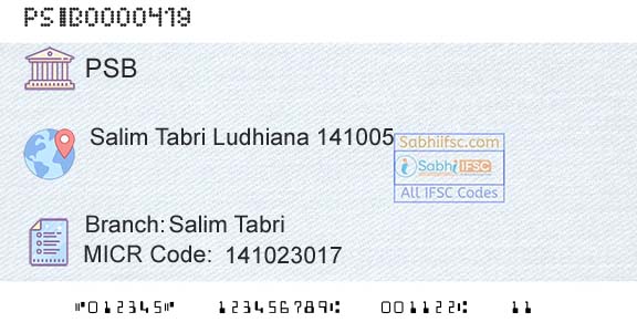 Punjab And Sind Bank Salim TabriBranch 