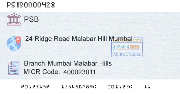 Punjab And Sind Bank Mumbai Malabar HillsBranch 